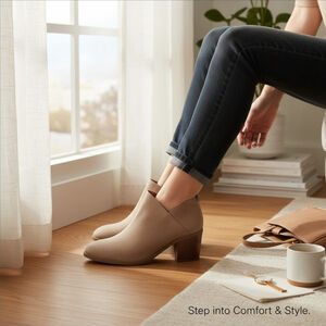 Style & Co Women's Faux Micro Suede Block Heel Boots Booties Sz 10 M Taupe Khaki